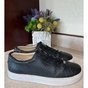 J/Slides NYC Black Scale Snake-Embossed Leather Sneakers Size 8.5 Stylish & Comf